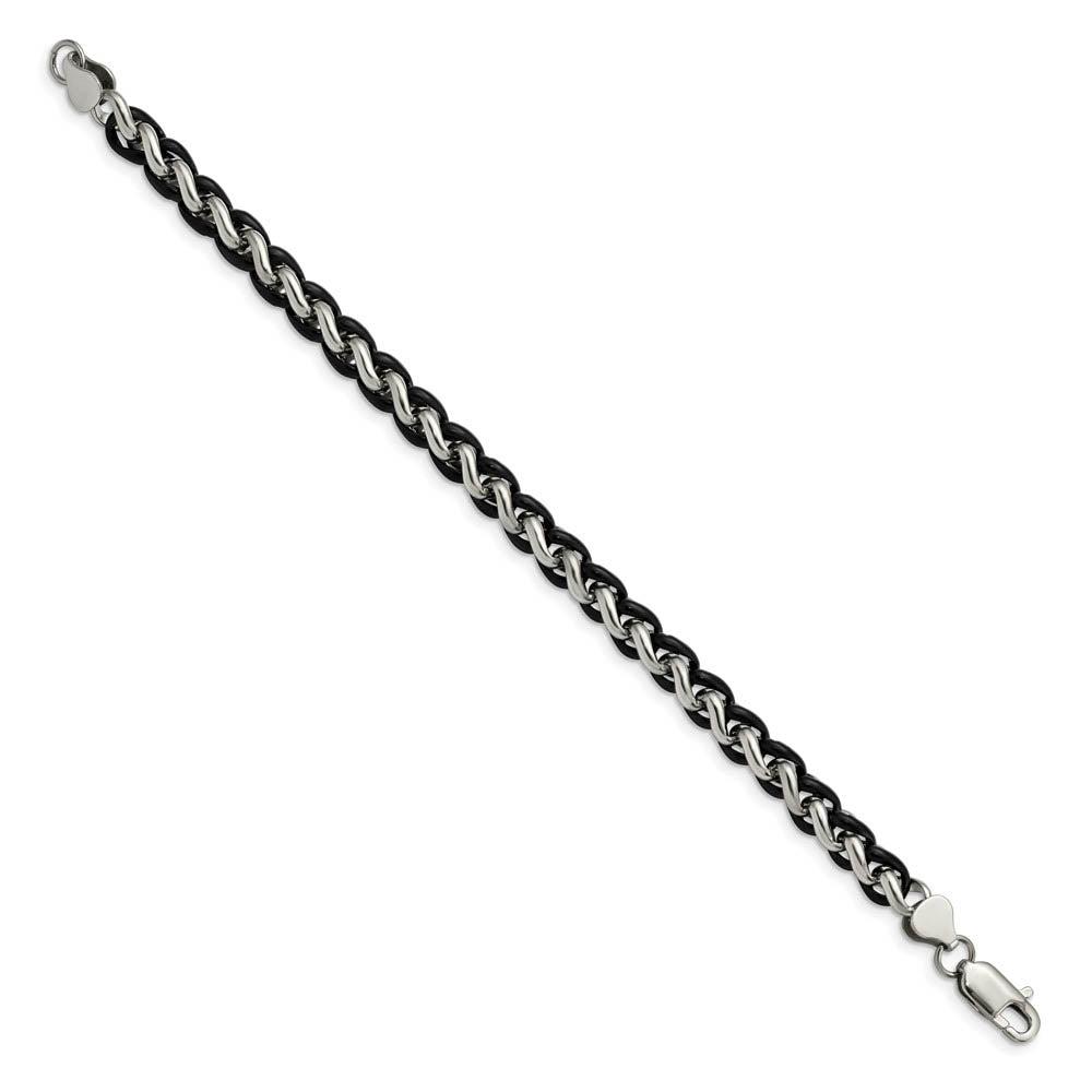 Alternate view of the Men's 7mm Stainless Steel & Black Plated Spiga Chain Bracelet, 8.25 In by The Black Bow Jewelry Co.