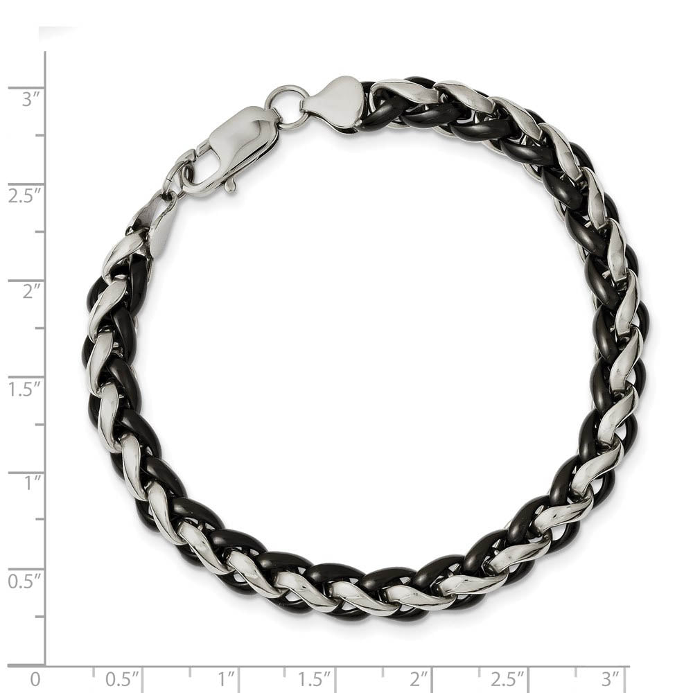 Alternate view of the Men's 7mm Stainless Steel & Black Plated Spiga Chain Bracelet, 8.25 In by The Black Bow Jewelry Co.