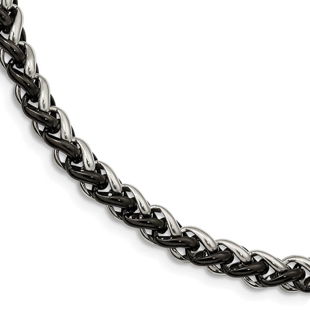 Men's 7mm Stainless Steel & Black Plated Spiga Chain Necklace, 24 Inch, Item C10804-24 by The Black Bow Jewelry Co.