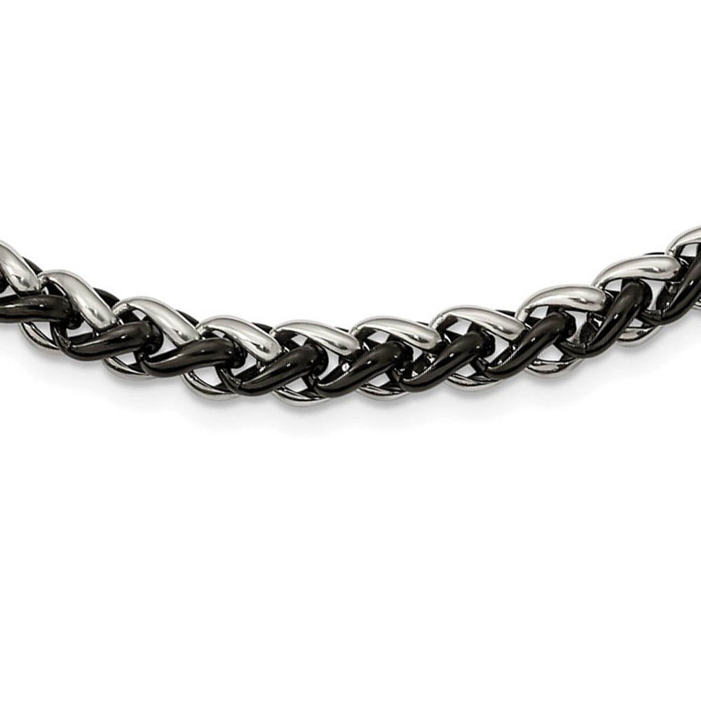 Alternate view of the Men's 7mm Stainless Steel & Black Plated Spiga Chain Necklace, 24 Inch by The Black Bow Jewelry Co.