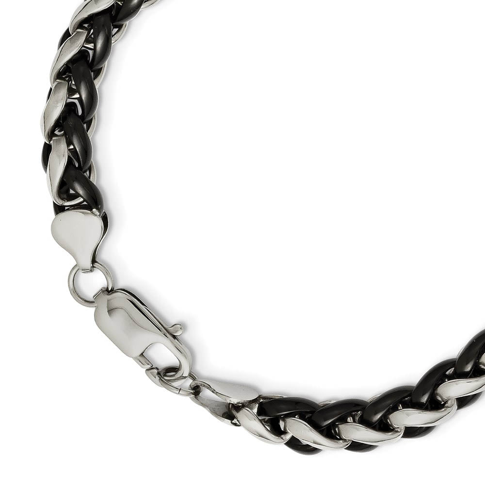 Alternate view of the Men's 7mm Stainless Steel & Black Plated Spiga Chain Necklace, 24 Inch by The Black Bow Jewelry Co.