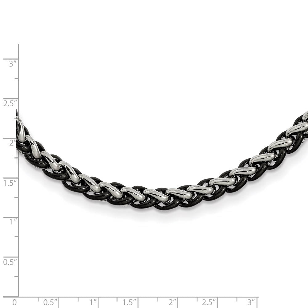 Alternate view of the Men's 7mm Stainless Steel & Black Plated Spiga Chain Necklace, 24 Inch by The Black Bow Jewelry Co.