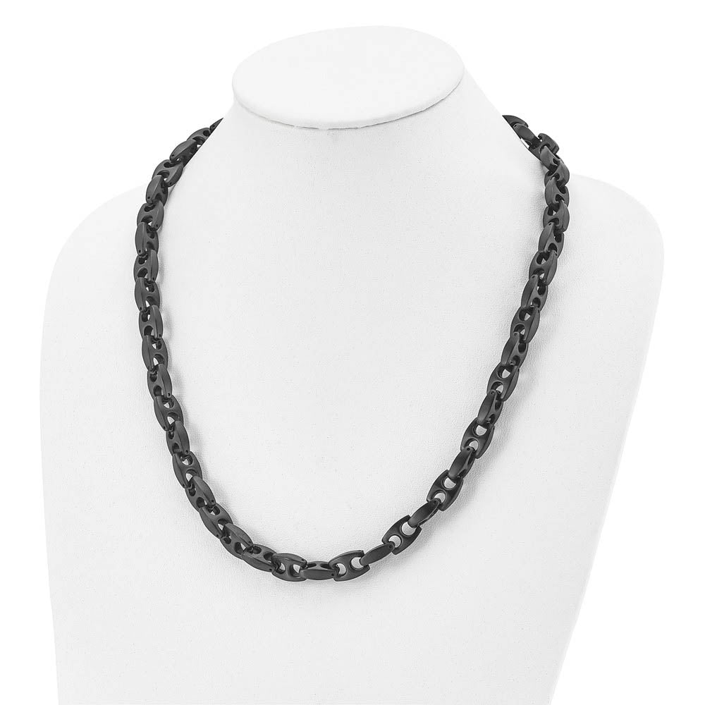Alternate view of the Mens 8mm Black Plated Stainless Steel Anchor Chain Necklace, 24 Inch by The Black Bow Jewelry Co.