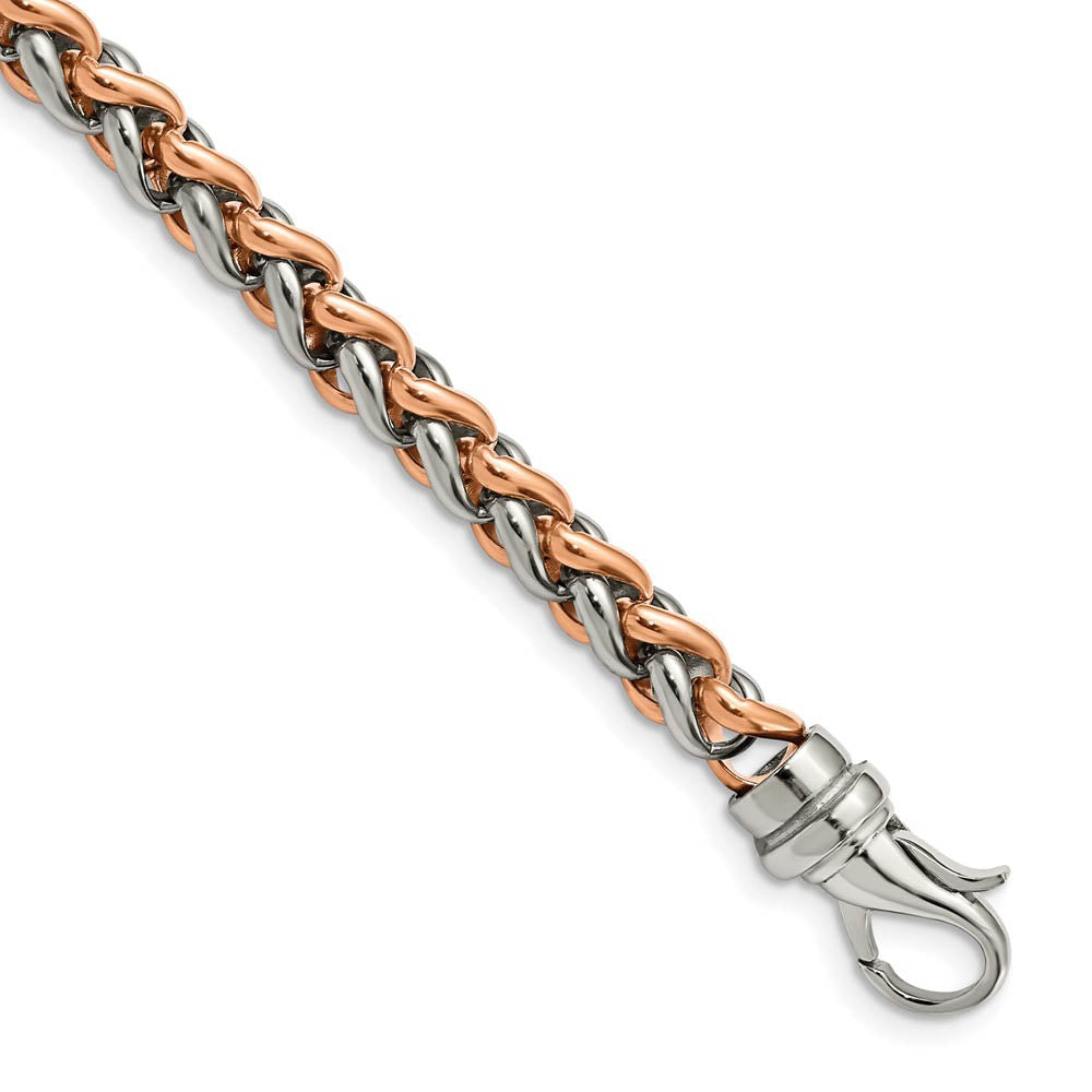 7mm Stainless Steel & Rose Plated Spiga Chain Bracelet, 8.5 Inch, Item C10809-085 by The Black Bow Jewelry Co.