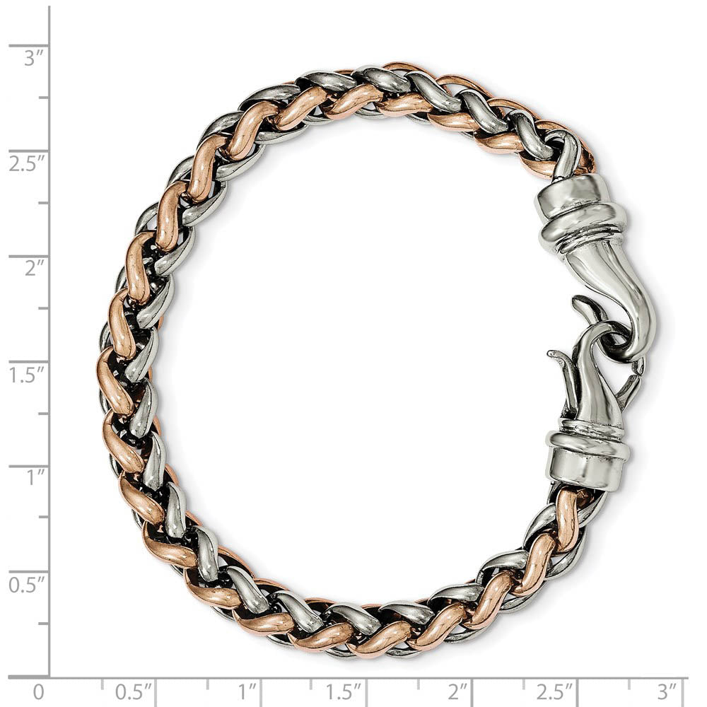 Alternate view of the 7mm Stainless Steel & Rose Plated Spiga Chain Bracelet, 8.5 Inch by The Black Bow Jewelry Co.