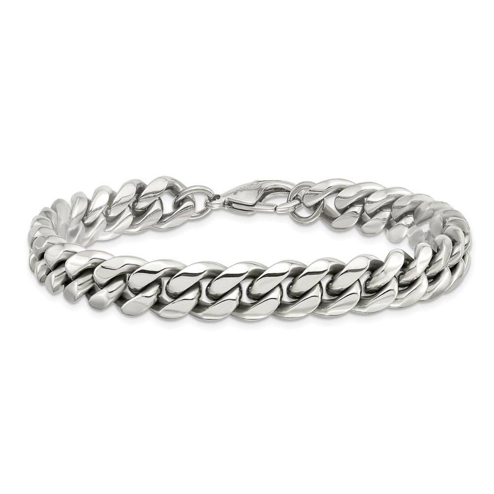 Alternate view of the Men's 10mm Stainless Steel Polished Curb Chain Bracelet, 8.5 Inch by The Black Bow Jewelry Co.