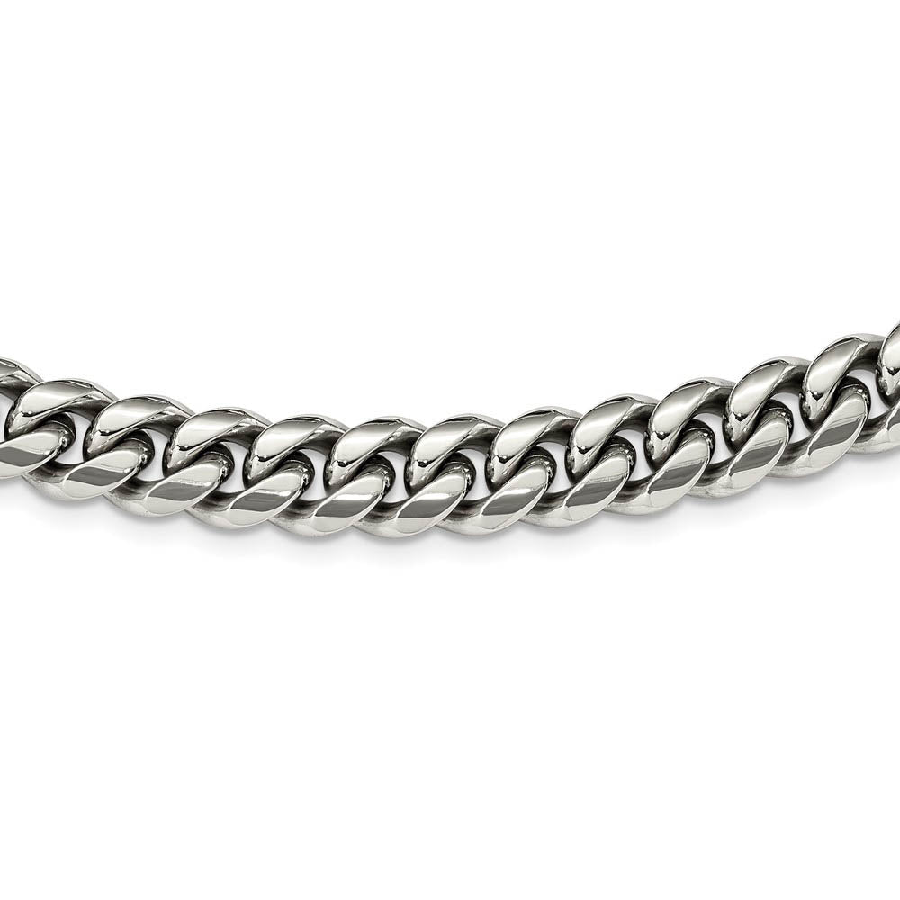 Alternate view of the Men's 12mm Stainless Steel Polished Curb Chain Necklace, 24 Inch by The Black Bow Jewelry Co.
