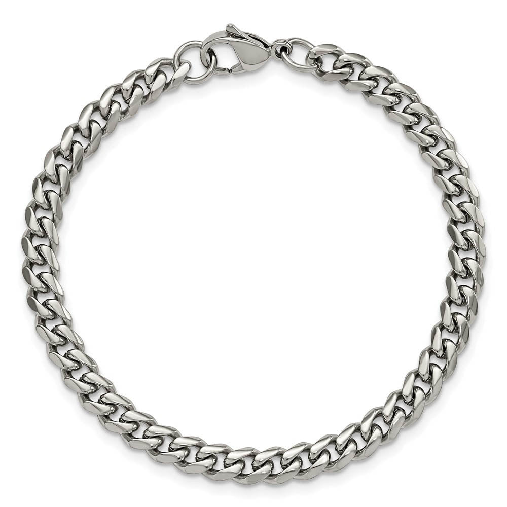 Alternate view of the 6mm Stainless Steel Polished Curb Chain Bracelet, 8.25 Inch by The Black Bow Jewelry Co.