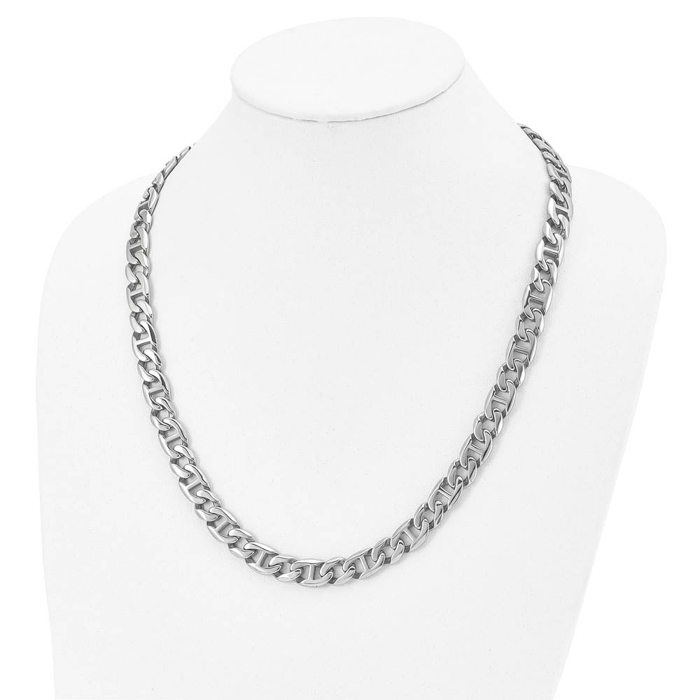 Alternate view of the Men's 9mm Stainless Steel Fancy Curb Chain Necklace, 24 Inch by The Black Bow Jewelry Co.