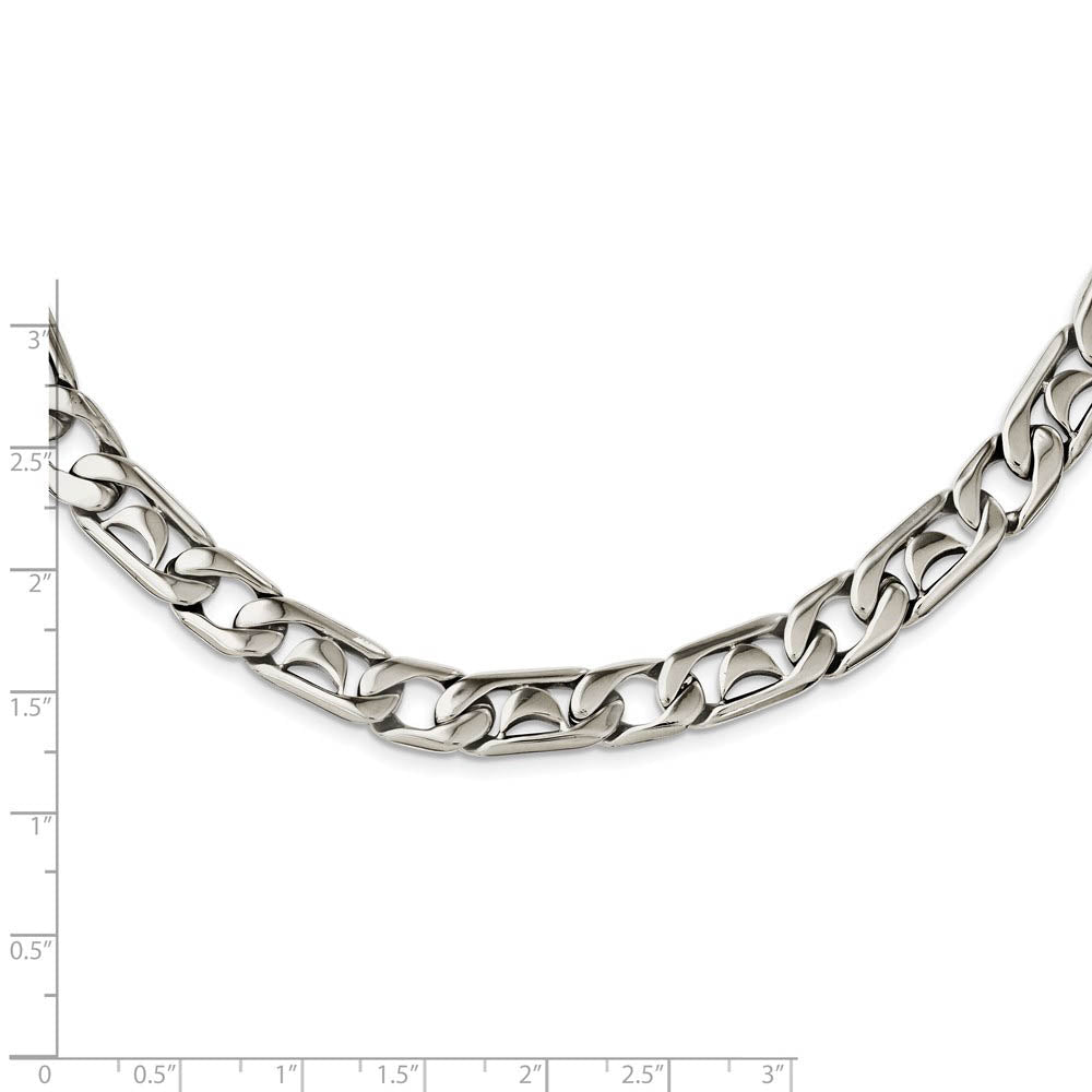 Alternate view of the Men's 9mm Stainless Steel Fancy Curb Chain Necklace, 24 Inch by The Black Bow Jewelry Co.