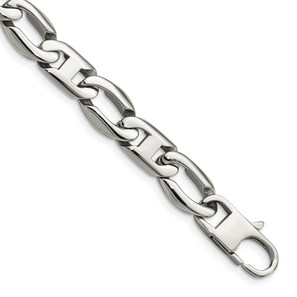 Men's 12mm Stainless Steel Fancy Anchor Chain Bracelet, 8.5 Inch, Item C10814-085 by The Black Bow Jewelry Co.