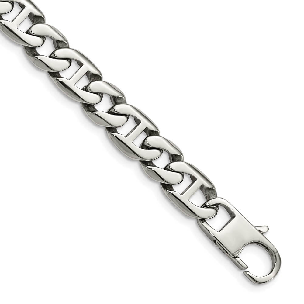 Men's 9mm Stainless Steel Fancy Anchor Chain Bracelet, 8.25 Inch, Item C10815-0825 by The Black Bow Jewelry Co.