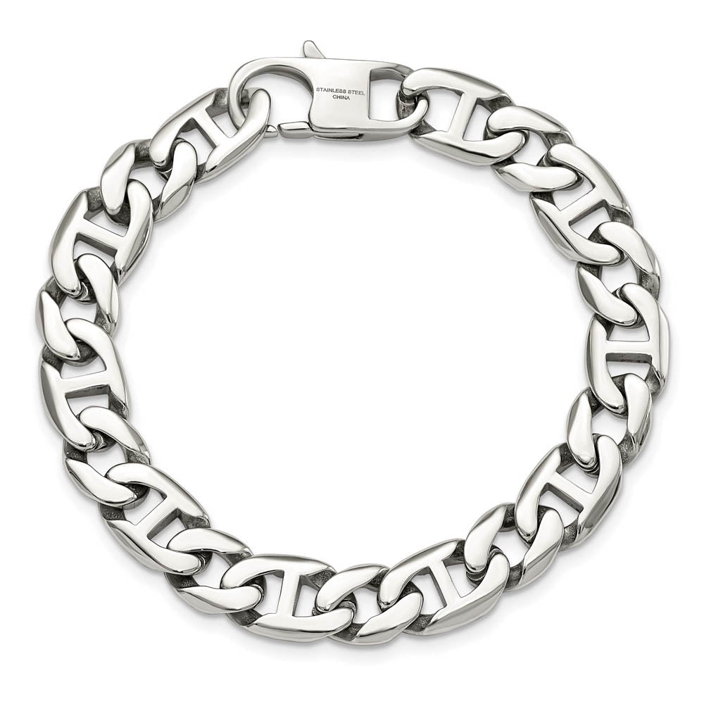 Alternate view of the Men's 9mm Stainless Steel Fancy Anchor Chain Bracelet, 8.25 Inch by The Black Bow Jewelry Co.
