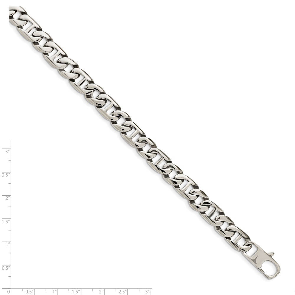 Alternate view of the Men's 9mm Stainless Steel Fancy Anchor Chain Bracelet, 8.25 Inch by The Black Bow Jewelry Co.