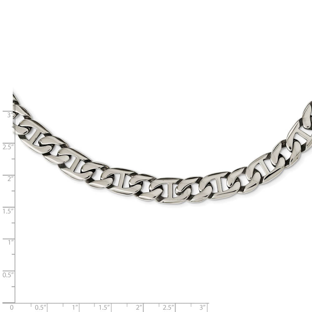 Alternate view of the Men's 9mm Stainless Steel Fancy Anchor Chain Necklace, 24 Inch by The Black Bow Jewelry Co.