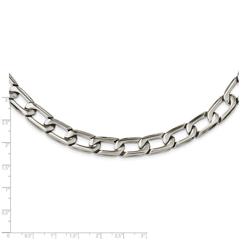 Alternate view of the Men's 11mm Stainless Steel Open Oval Curb Chain Necklace, 24 Inch by The Black Bow Jewelry Co.