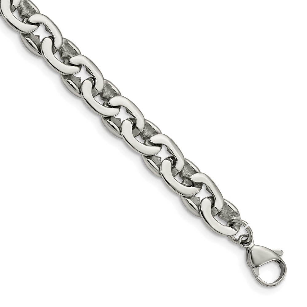 Men's 8mm Stainless Steel Fancy Oval Cable Chain Bracelet, 8.25 Inch, Item C10817-0825 by The Black Bow Jewelry Co.