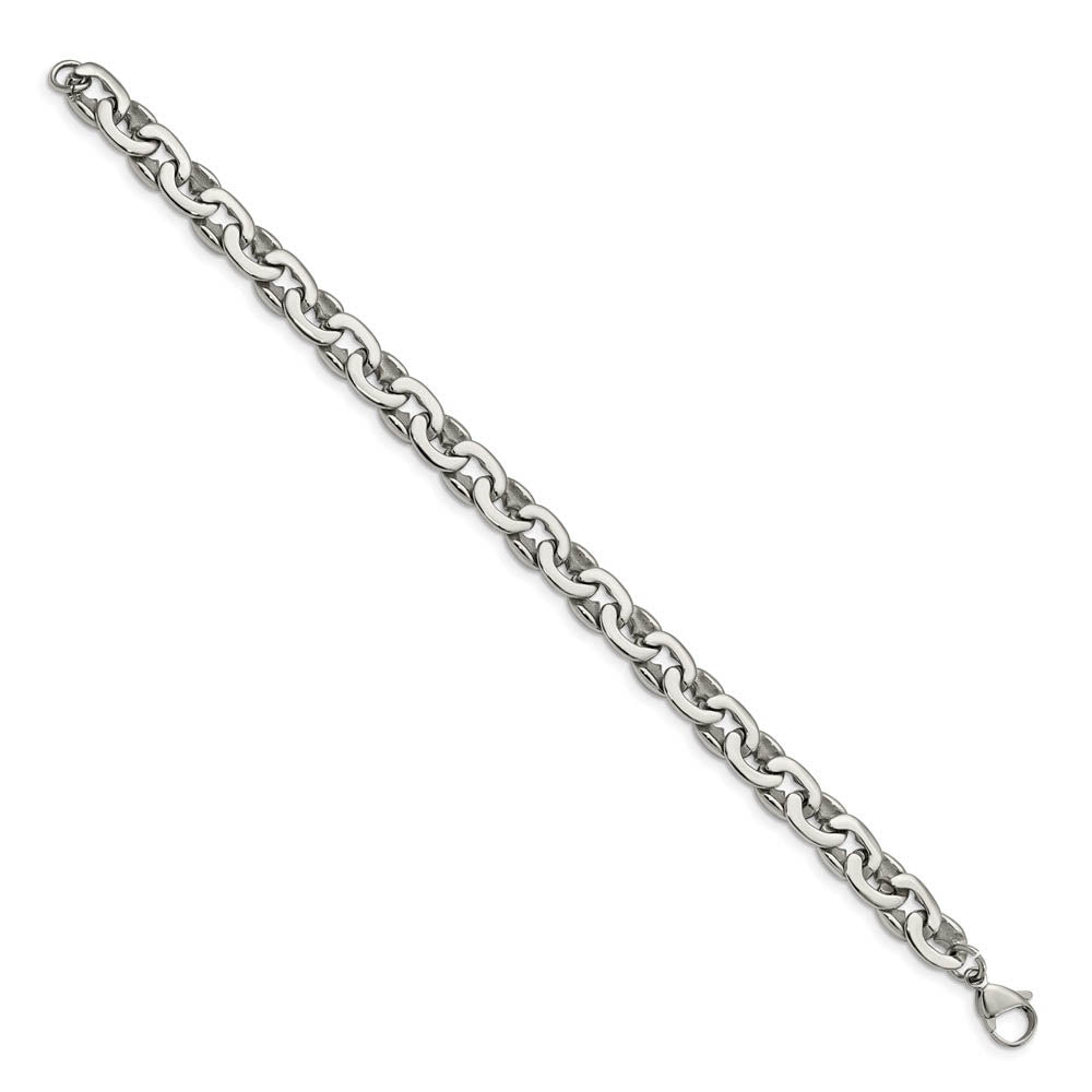 Alternate view of the Men's 8mm Stainless Steel Fancy Oval Cable Chain Bracelet, 8.25 Inch by The Black Bow Jewelry Co.
