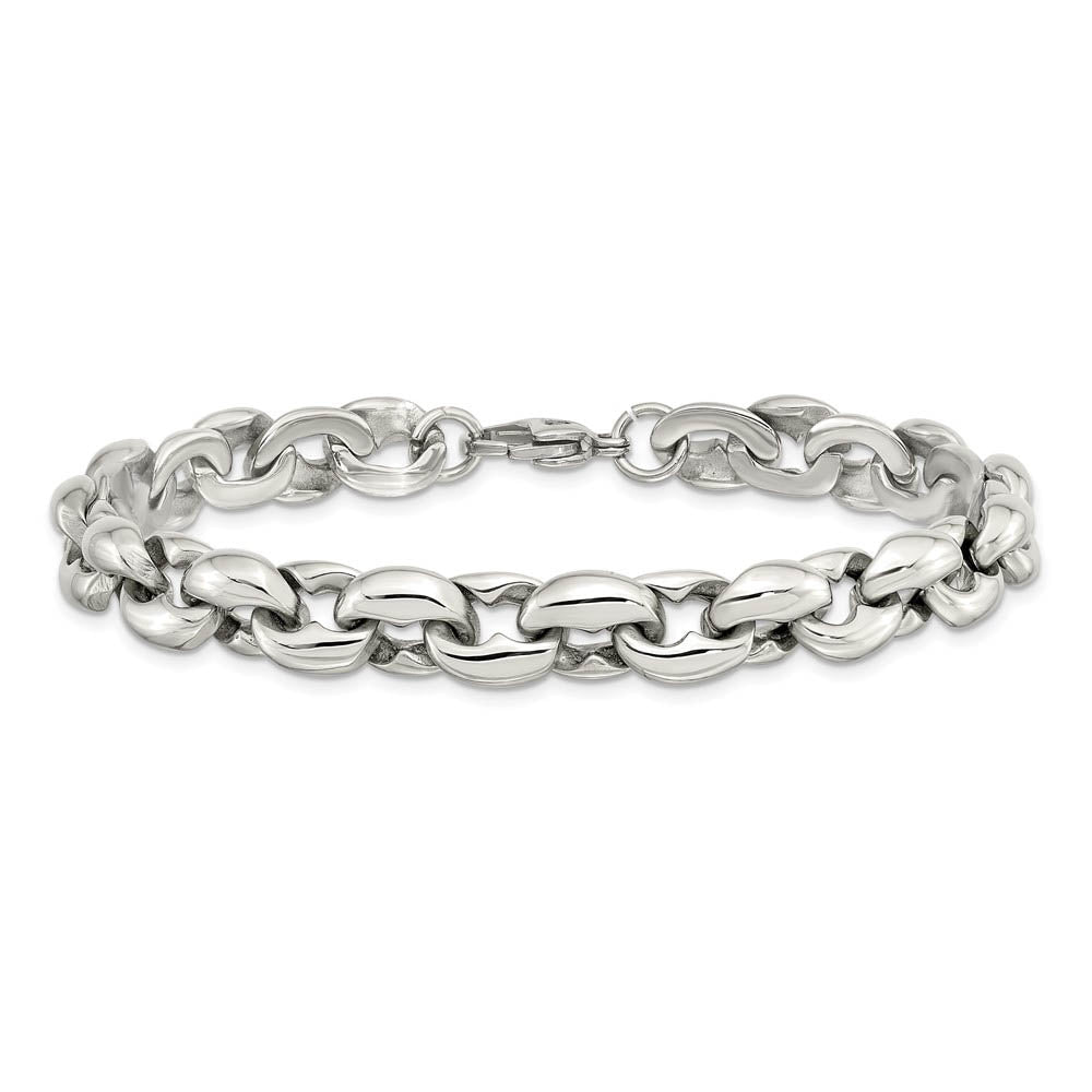 Alternate view of the Men's 8mm Stainless Steel Fancy Oval Cable Chain Bracelet, 8.25 Inch by The Black Bow Jewelry Co.