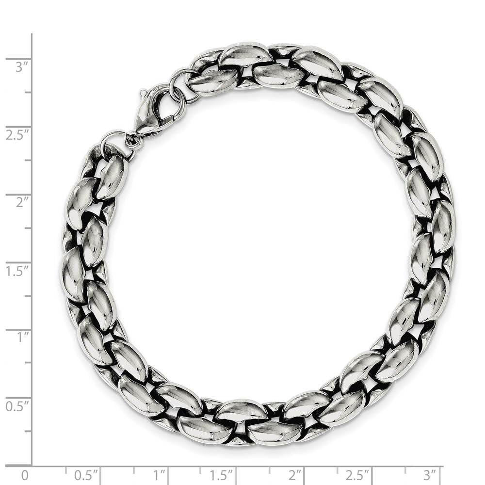 Alternate view of the Men's 8mm Stainless Steel Fancy Oval Cable Chain Bracelet, 8.25 Inch by The Black Bow Jewelry Co.