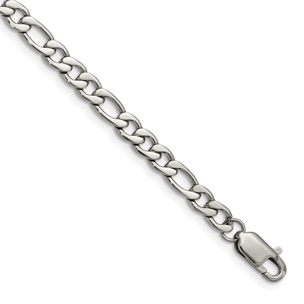 Men's 6mm Stainless Steel Polished Figaro Chain Bracelet, 9 Inch, Item C10818-09 by The Black Bow Jewelry Co.