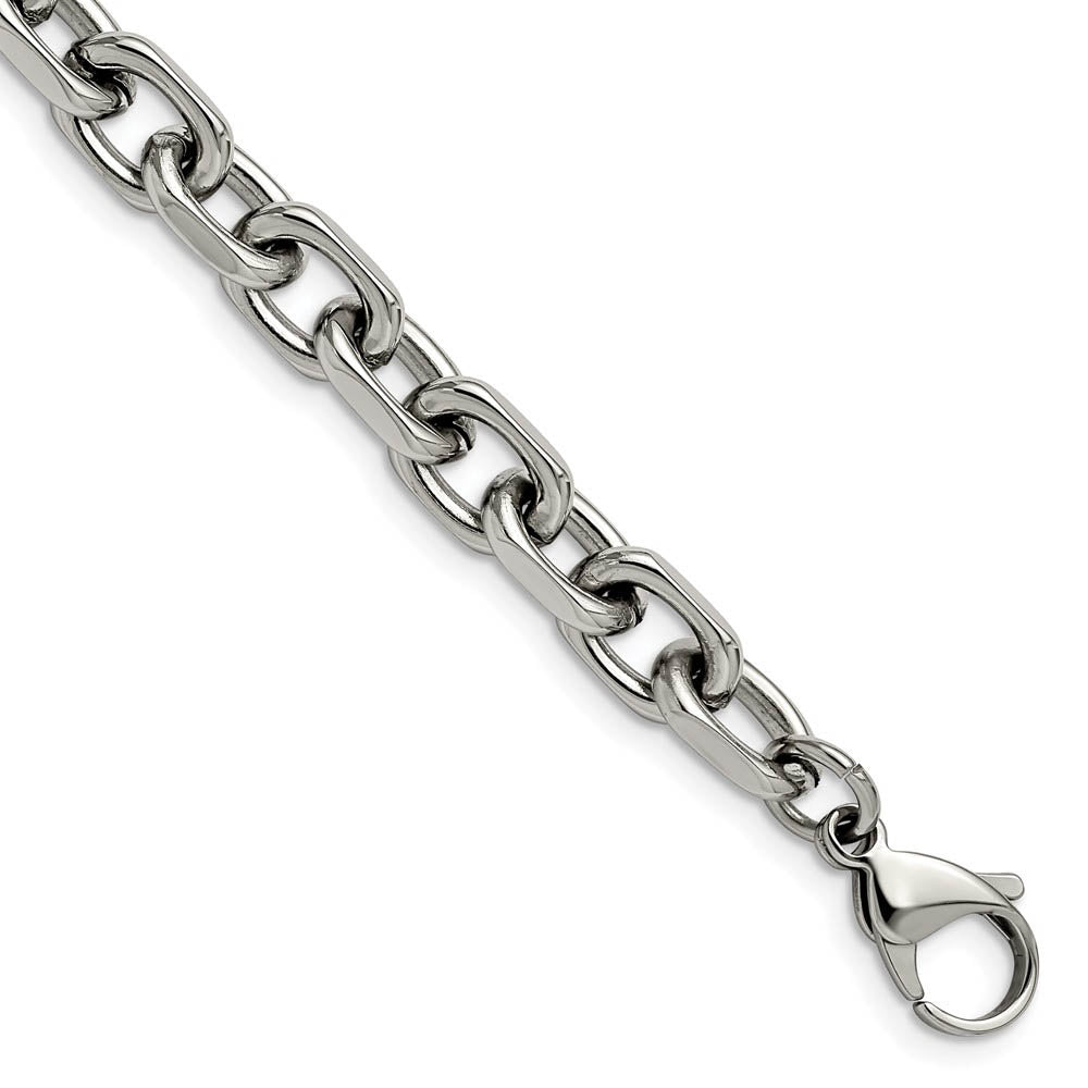 Men's 8.5mm Stainless Steel Oval Cable Chain Bracelet, 8.75 Inch, Item C10819-0875 by The Black Bow Jewelry Co.
