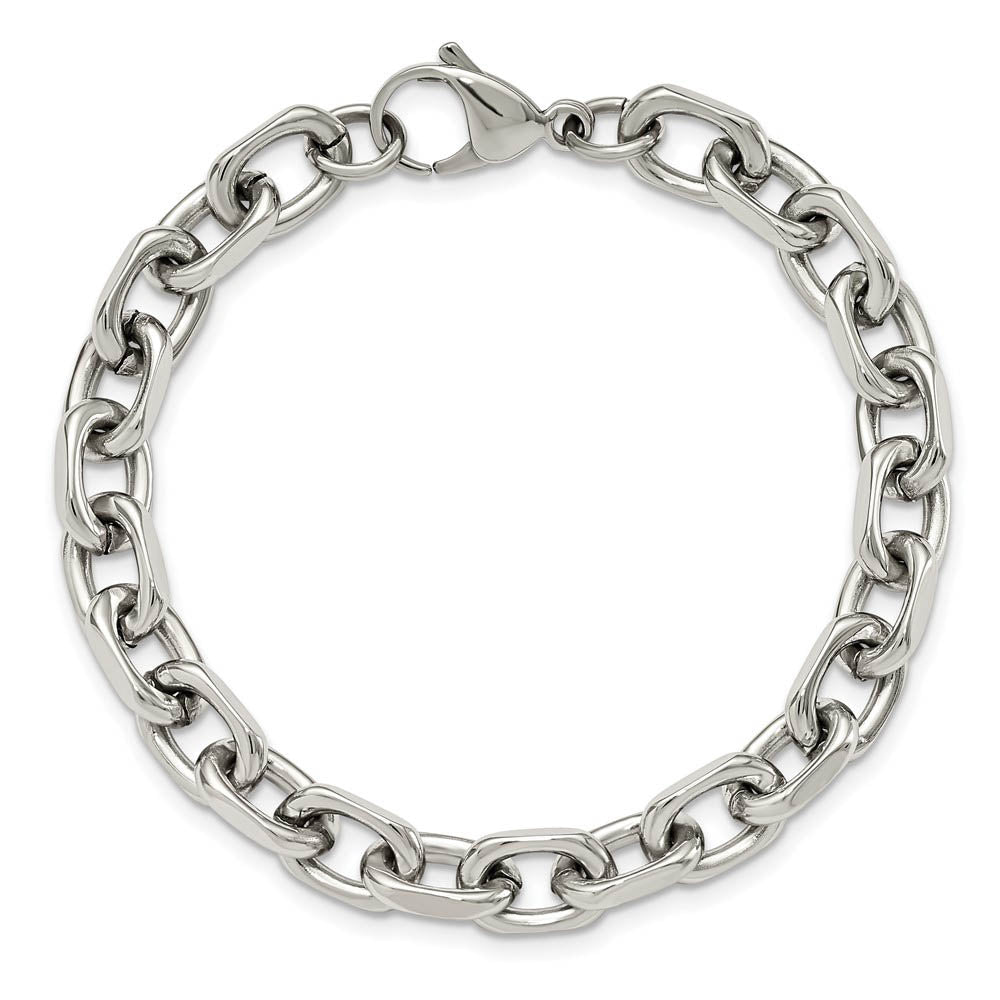 Alternate view of the Men's 8.5mm Stainless Steel Oval Cable Chain Bracelet, 8.75 Inch by The Black Bow Jewelry Co.