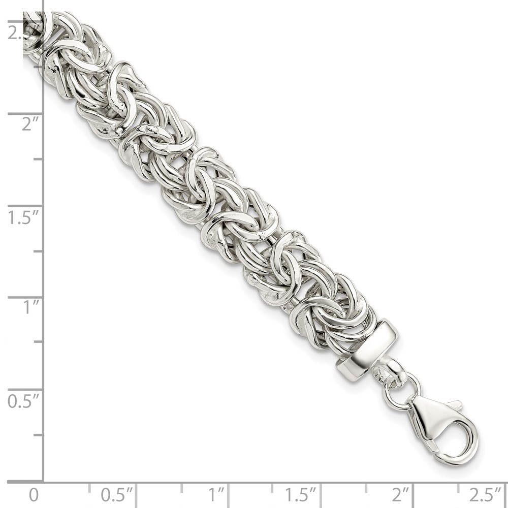 Alternate view of the 9.3mm Rhodium Sterling Silver Hollow Byzantine Chain Bracelet, 7 Inch by The Black Bow Jewelry Co.