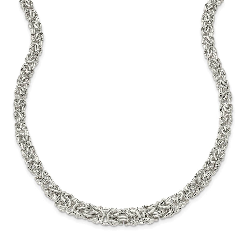 6.5mm Sterling Silver Hollow Graduated Byzantine Chain Necklace
