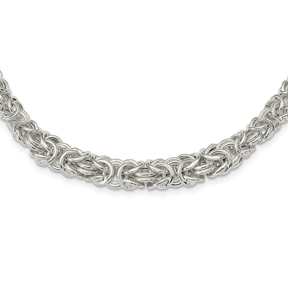 Alternate view of the 6.5mm Sterling Silver Hollow Graduated Byzantine Chain Necklace, 17 In by The Black Bow Jewelry Co.