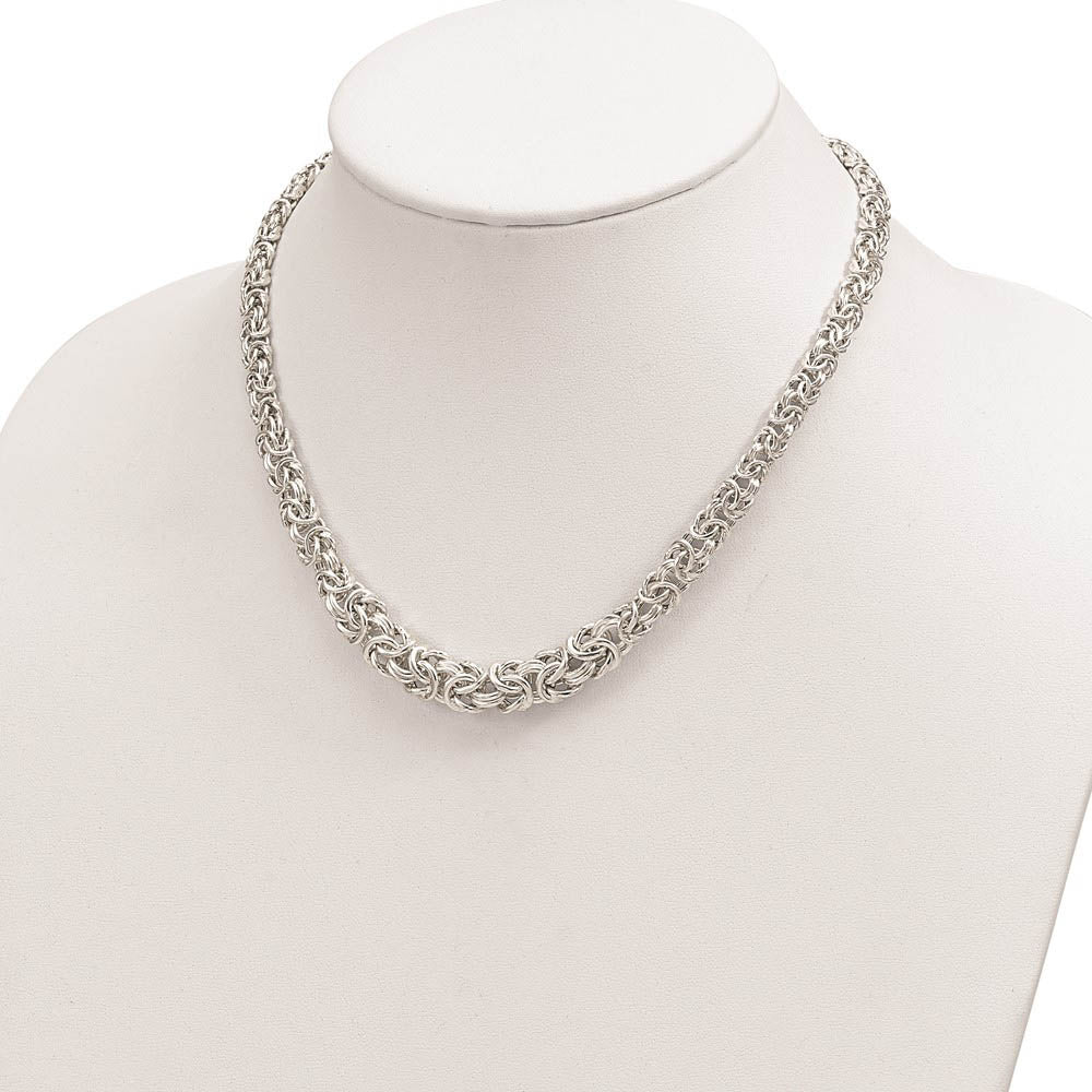 Alternate view of the 6.5mm Sterling Silver Hollow Graduated Byzantine Chain Necklace, 17 In by The Black Bow Jewelry Co.