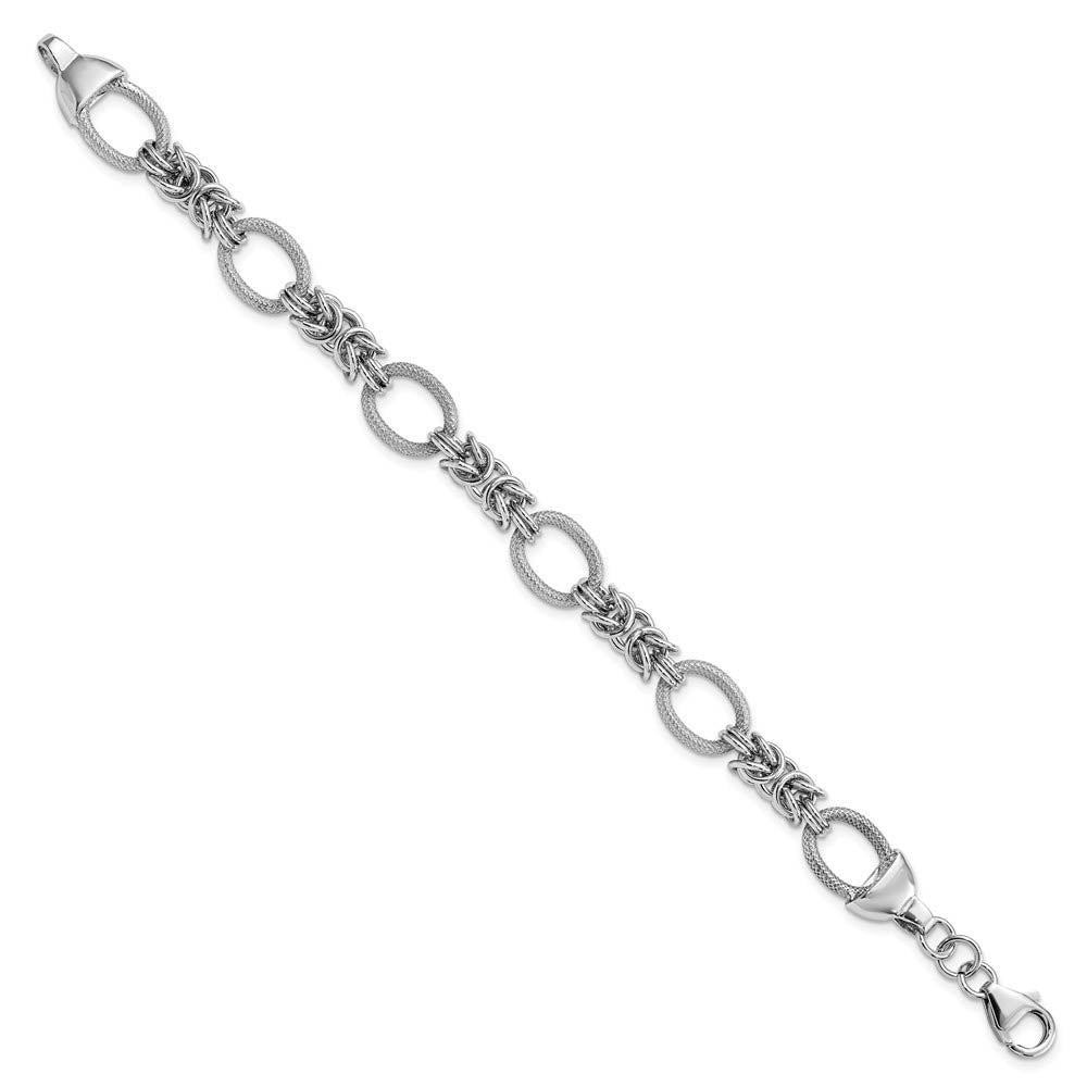 Alternate view of the 10mm Rhodium Plated Sterling Silver Solid Fancy Chain Bracelet, 7.5 In by The Black Bow Jewelry Co.