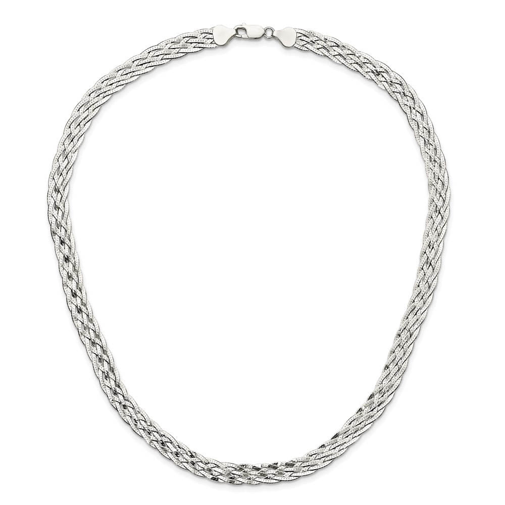 Alternate view of the 6.75mm Sterling Silver Fancy Braided Herringbone Chain Necklace, 18 In by The Black Bow Jewelry Co.