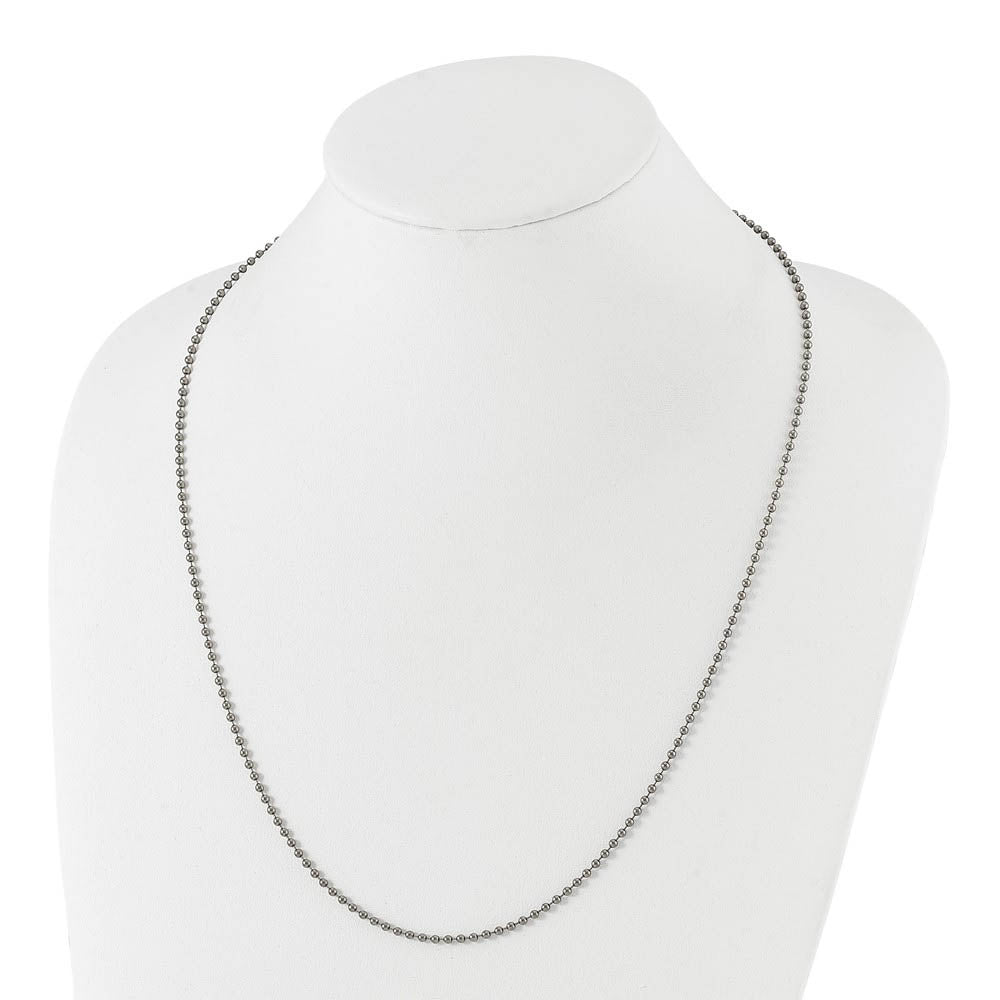 Alternate view of the 2mm Titanium Polished Ball Chain Necklace by The Black Bow Jewelry Co.