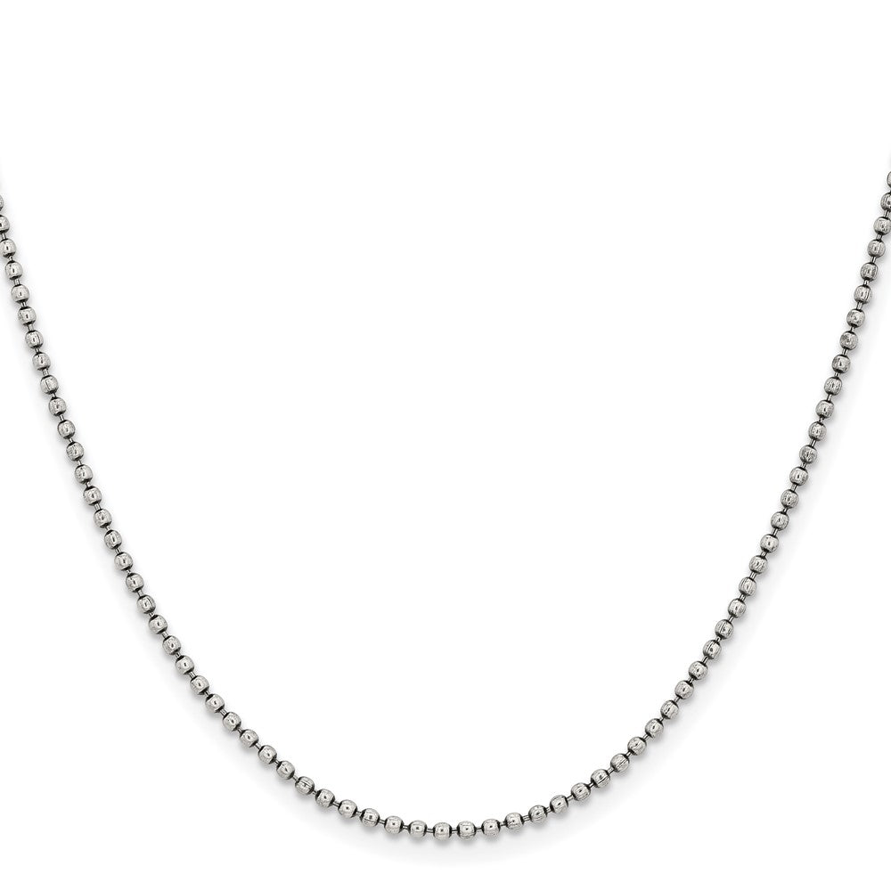 Alternate view of the 2mm Stainless Steel Antiqued Ball Chain Necklace by The Black Bow Jewelry Co.