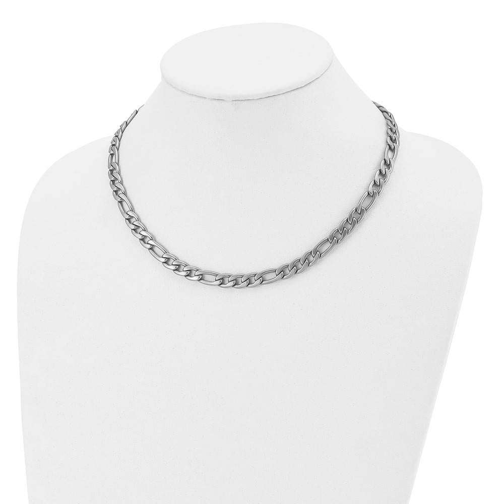 Alternate view of the Men's 7mm Stainless Steel Satin Figaro Chain Necklace, 18 Inch by The Black Bow Jewelry Co.