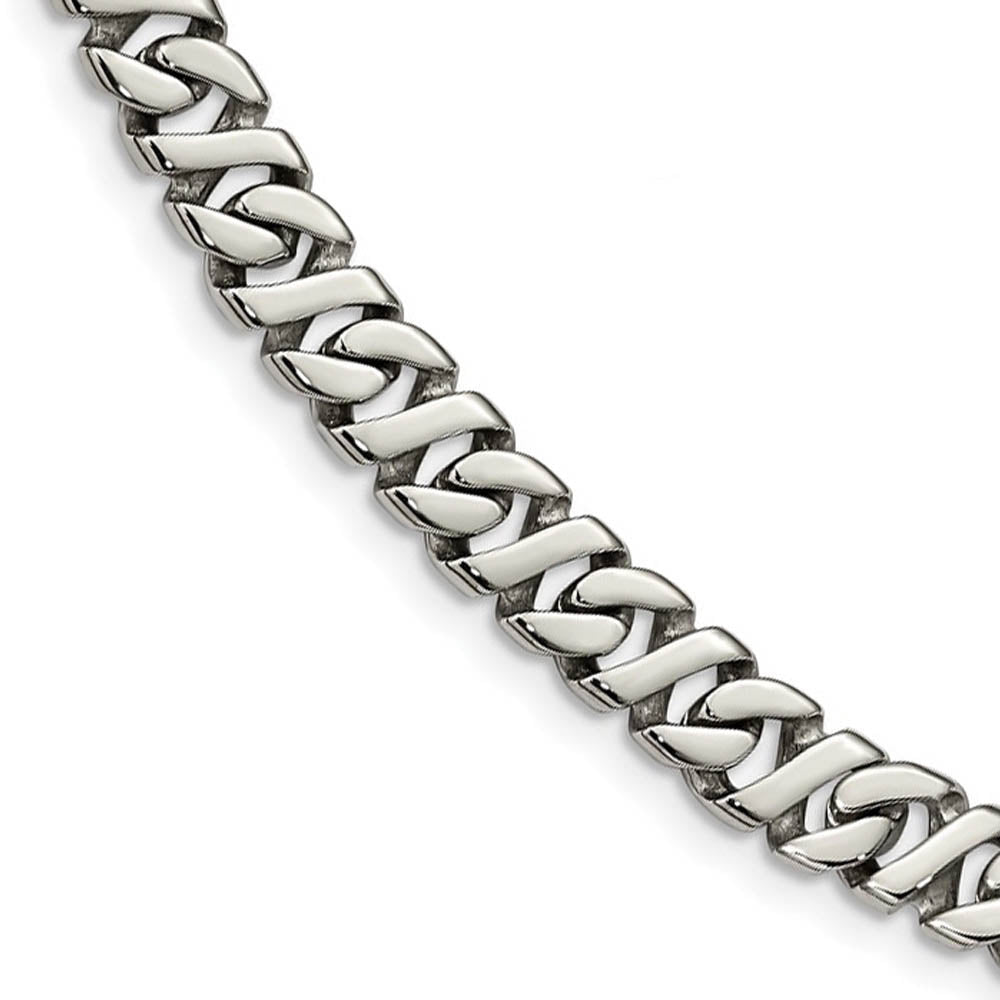 Men's 9mm Stainless Steel Fancy Curb Chain Necklace, 24 Inch, Item C10852 by The Black Bow Jewelry Co.