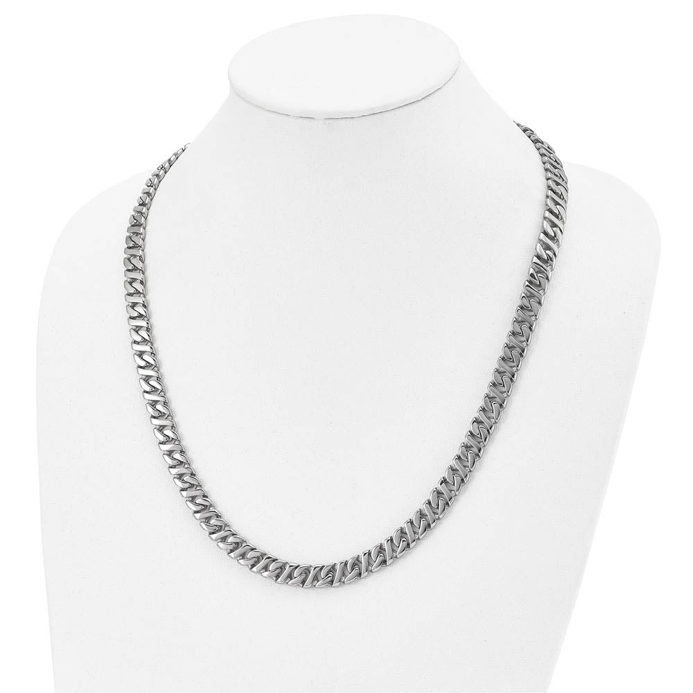 Alternate view of the Men's 9mm Stainless Steel Fancy Curb Chain Necklace, 24 Inch by The Black Bow Jewelry Co.