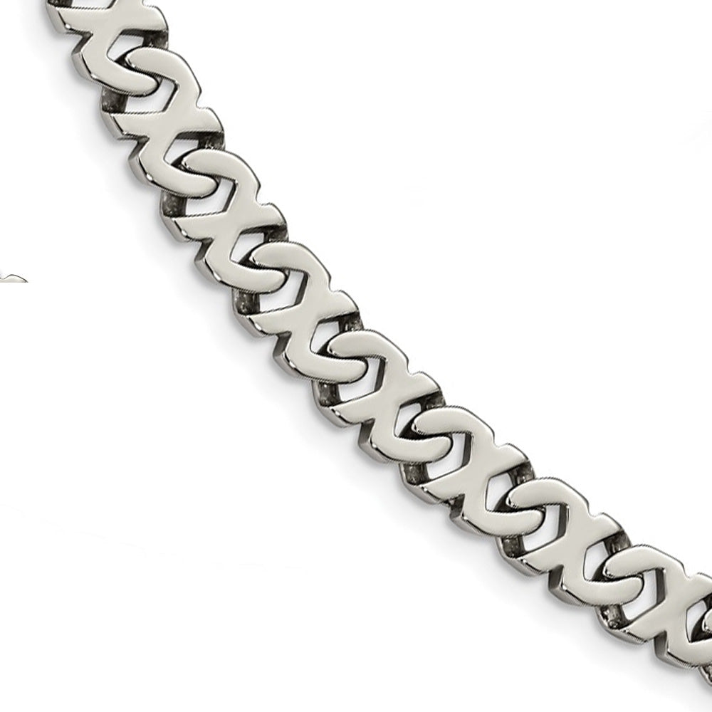Men&#39;s 9mm Stainless Steel Fancy X Curb Link Chain Necklace, 24 Inch, Item C10853 by The Black Bow Jewelry Co.