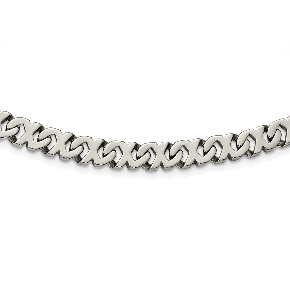 Alternate view of the Men&#39;s 9mm Stainless Steel Fancy X Curb Link Chain Necklace, 24 Inch by The Black Bow Jewelry Co.