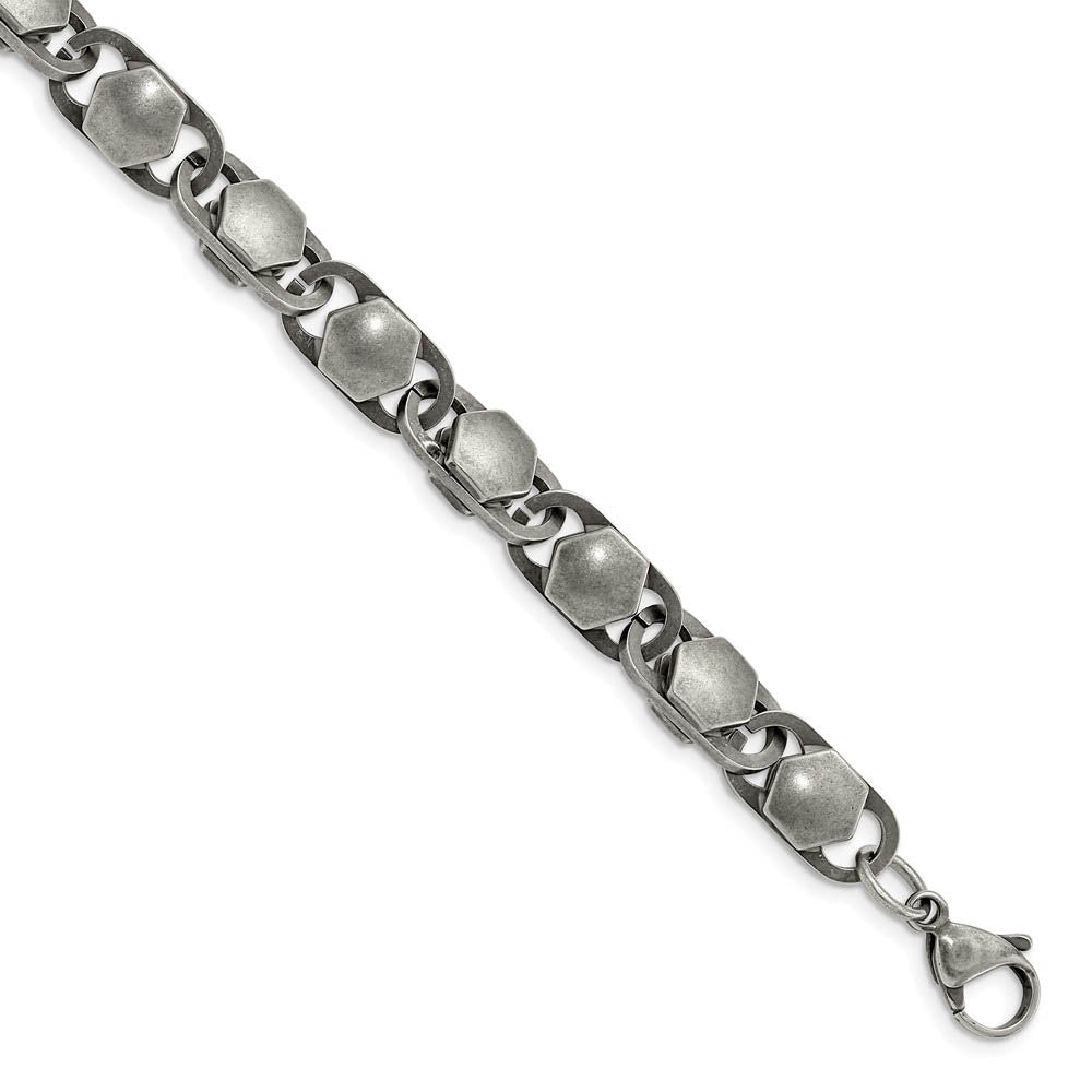 Men's 8.5mm Stainless Steel Antiqued Fancy Cable Chain Necklace, 24 In, Item C10856 by The Black Bow Jewelry Co.