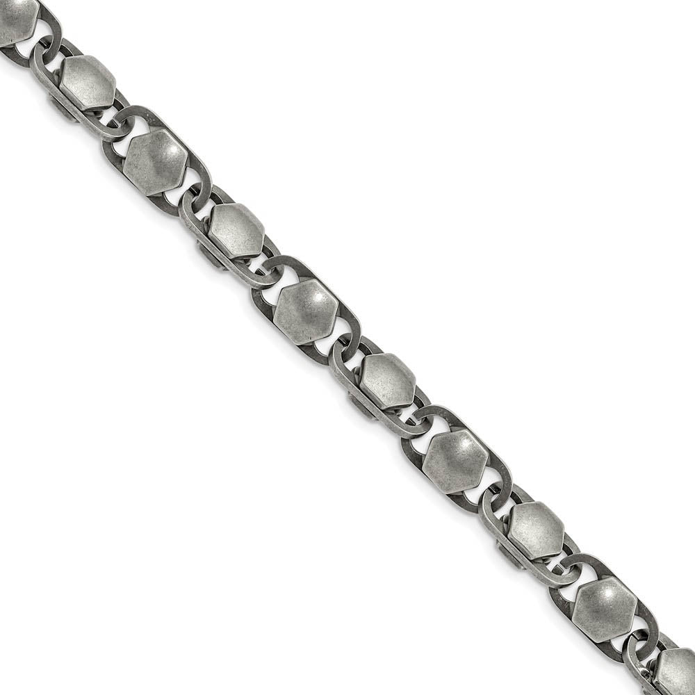 Alternate view of the Men's 8.5mm Stainless Steel Antiqued Fancy Cable Chain Necklace, 24 In by The Black Bow Jewelry Co.