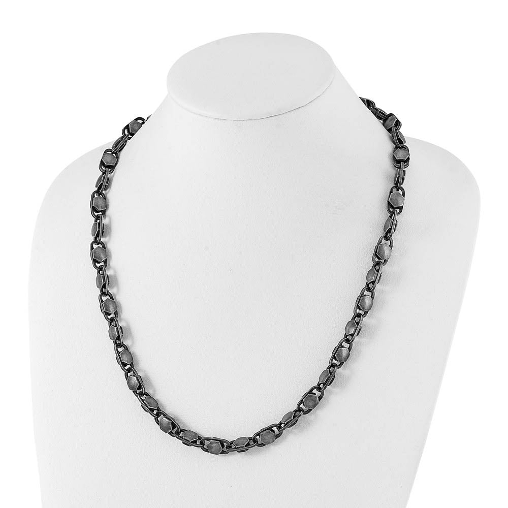 Alternate view of the Men's 8.5mm Stainless Steel Antiqued Fancy Cable Chain Necklace, 24 In by The Black Bow Jewelry Co.
