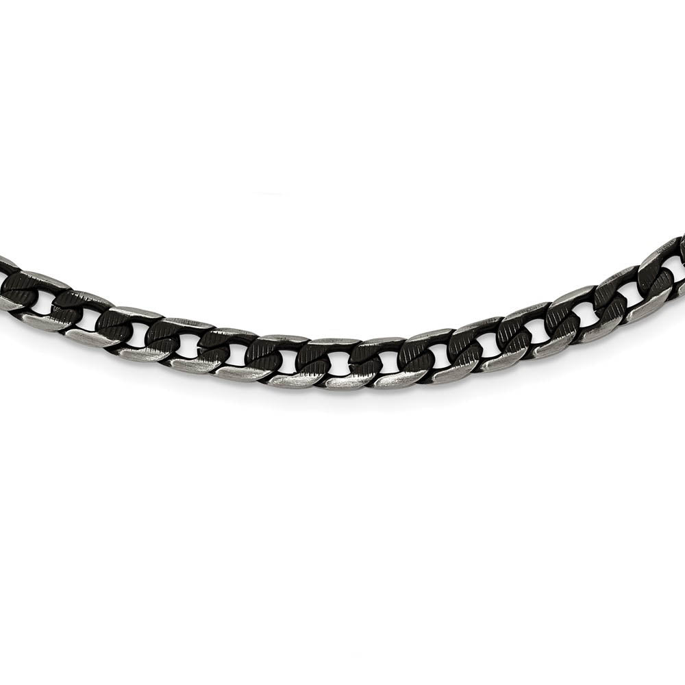 6.75mm Stainless Steel & Black IP-Plated Curb Chain Necklace, 24 Inch, Item C10857 by The Black Bow Jewelry Co.