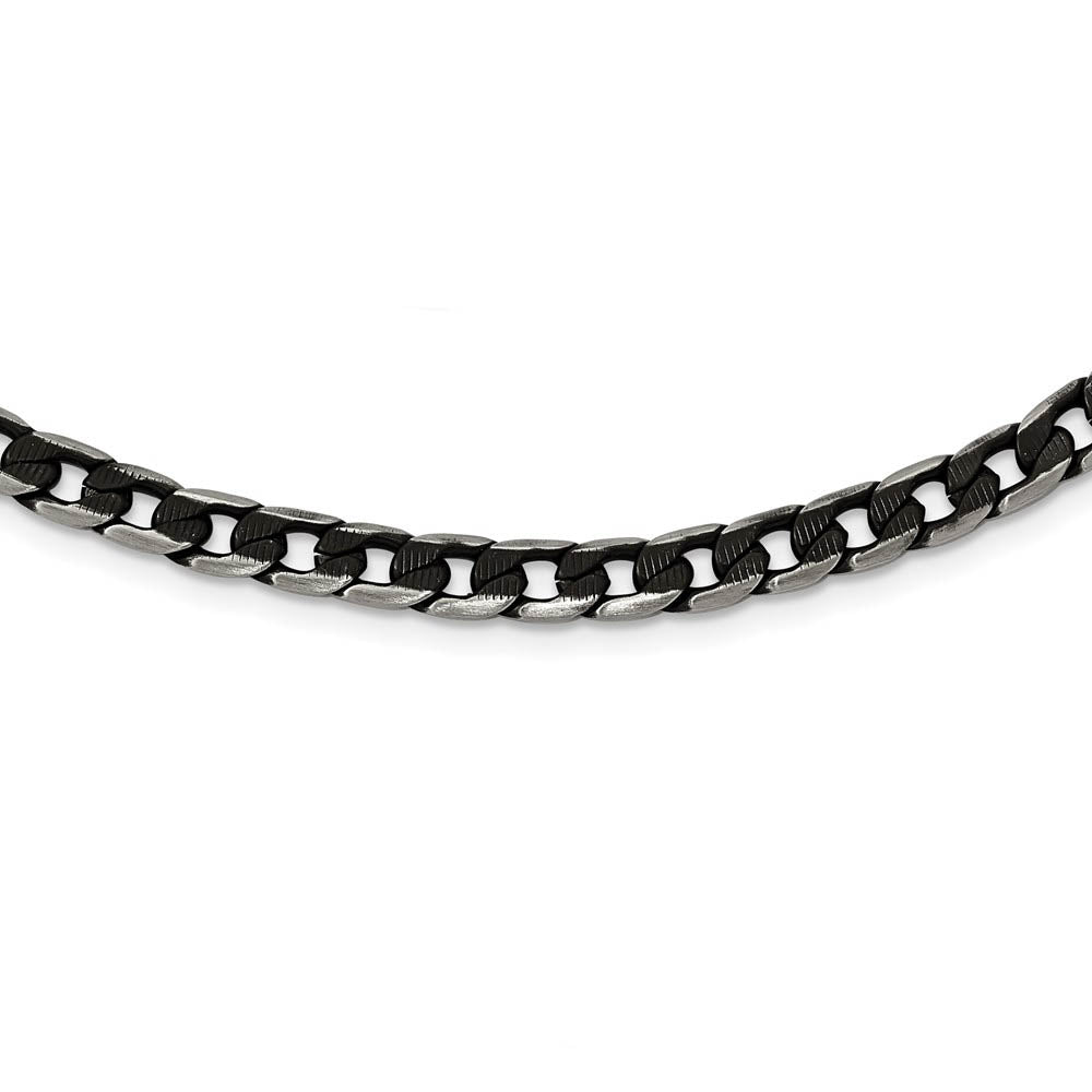 Alternate view of the 6.75mm Stainless Steel & Black IP-Plated Curb Chain Necklace, 24 Inch by The Black Bow Jewelry Co.