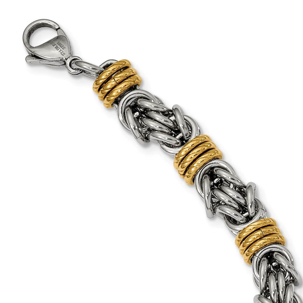 Alternate view of the 8.5mm Stainless Steel, Gold Tone Plated Byzantine Chain Necklace, 24in by The Black Bow Jewelry Co.