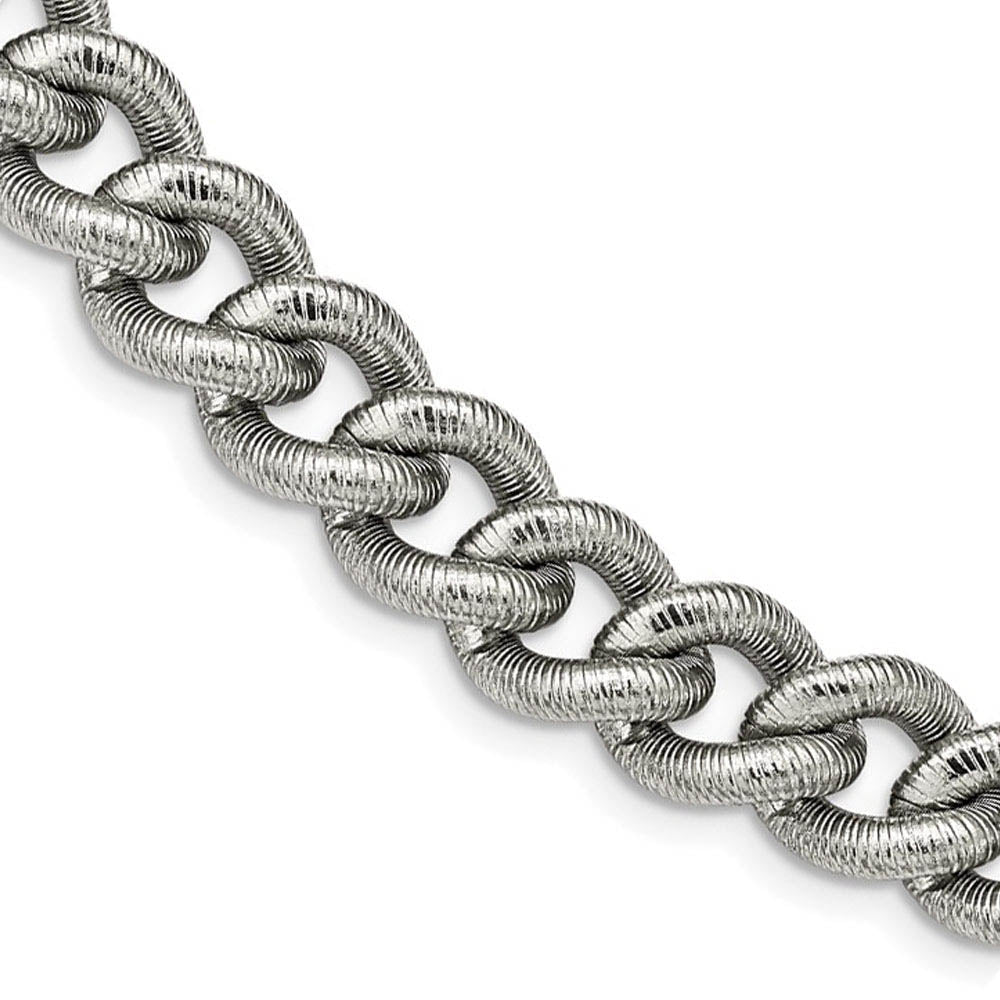 Men's 14.5mm Stainless Steel Textured Curb Chain Necklace, 23.75 Inch, Item C10861 by The Black Bow Jewelry Co.
