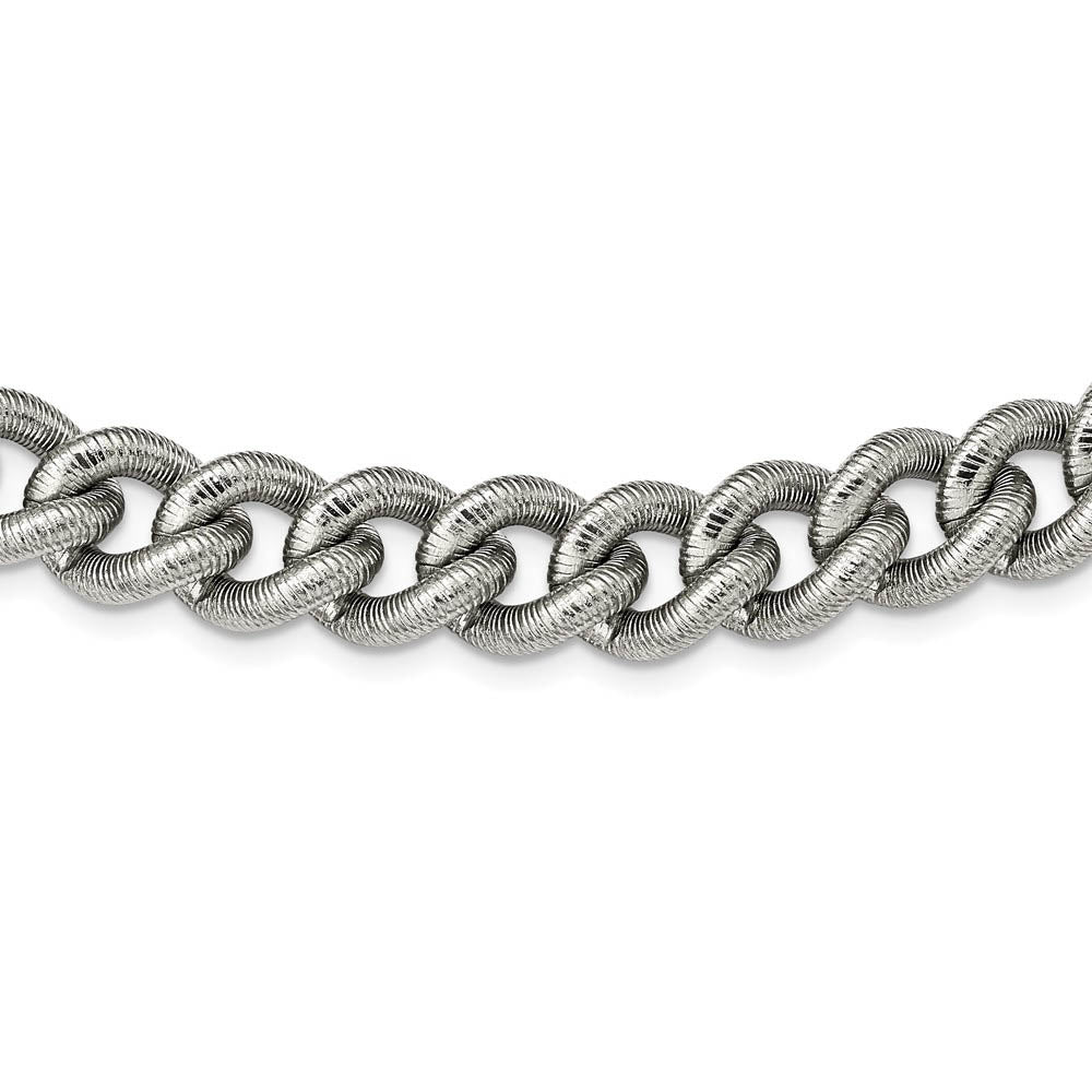 Alternate view of the Men's 14.5mm Stainless Steel Textured Curb Chain Necklace, 23.75 Inch by The Black Bow Jewelry Co.