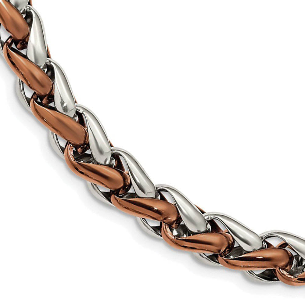 Men's 11mm Stainless Steel & Brown Plated Spiga Chain Necklace, 24 In, Item C10862 by The Black Bow Jewelry Co.