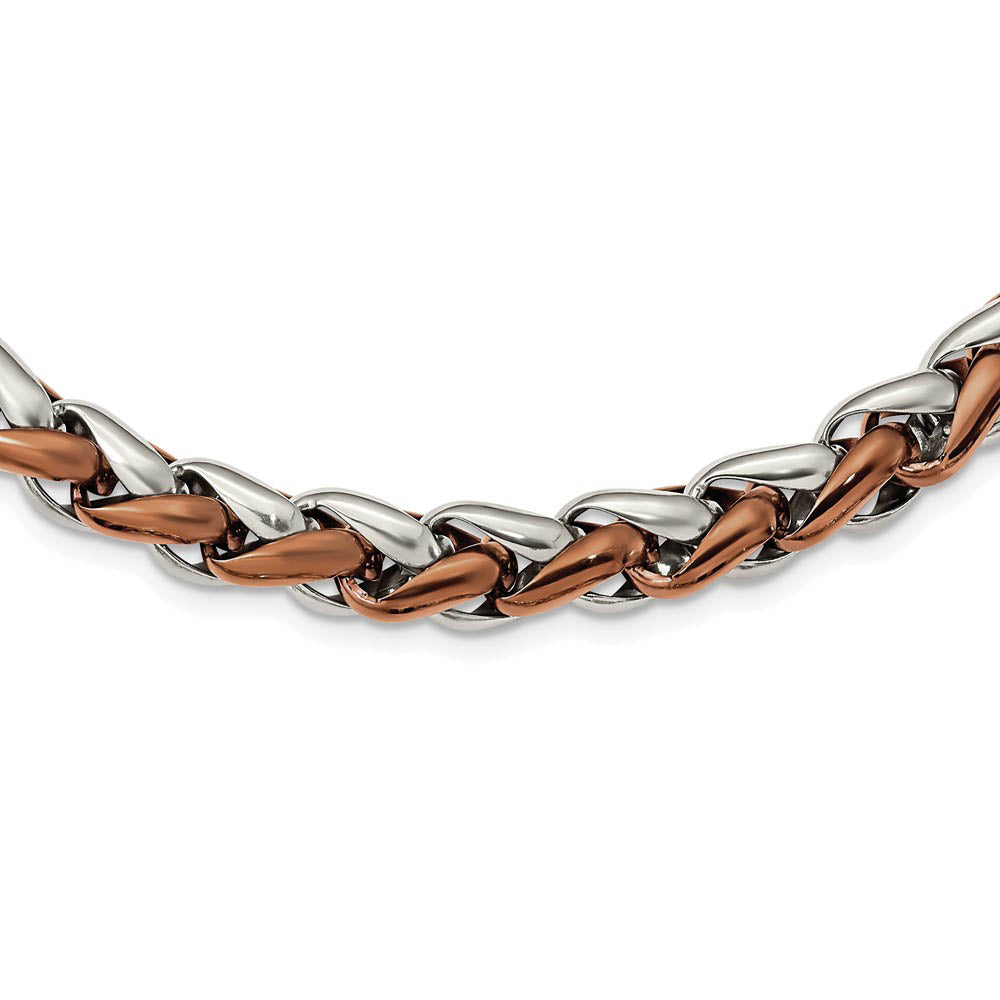 Alternate view of the Men's 11mm Stainless Steel & Brown Plated Spiga Chain Necklace, 24 In by The Black Bow Jewelry Co.